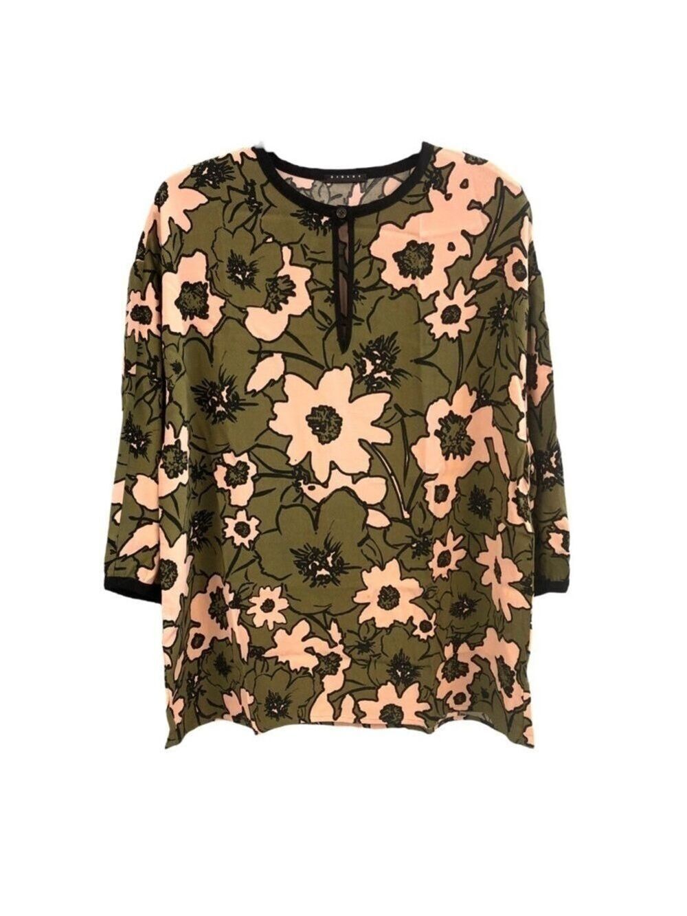Sisley Floral Oversized Relaxed Fit Flowy Cropped Sleeve Blouse Top